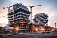 Building construction in an evening 