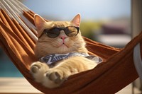 Cat relaxing on hammock, Summer vibes AI generated image