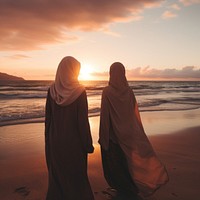 Muslim women at a beach AI generated image