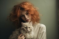 Ginger-haired woman and cat AI generated image