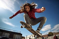 Skateboard footwear jumping teen. 