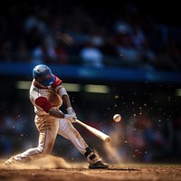 Baseball player hitting a ball