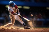 Baseball player hitting a ball