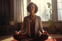 African American woman doing yoga. 