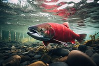 Red salmon swimming underwater 