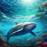 Whale in coral reef illustration 