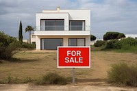 Modern villa with a blank sign