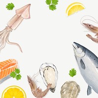 Fresh seafood frame, food illustration psd