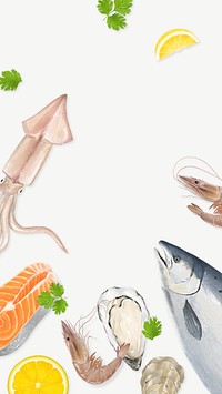 Fresh seafood border iPhone wallpaper, food illustration