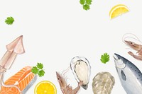 Fresh seafood border, food illustration psd