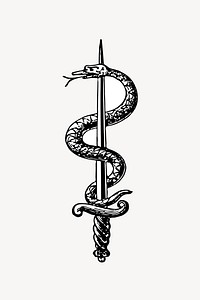 Caduceus medicine symbol, snake & dagger vector