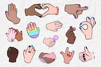 Colorful hand gesture element, diversity & pride set psd
