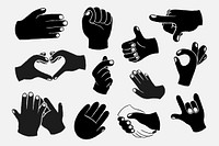Black & white hand collage element, diversity sign set psd
