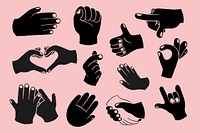 Hand gesture, diversity & love sign element set psd