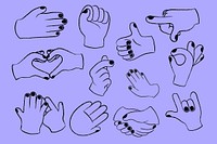 Black outline hand gesture set psd