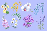 Watercolor flower collage element psd set