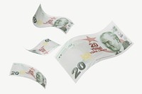 20 Turkish lira bank notes, collage element psd