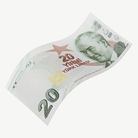 20 Turkish lira bank note, collage element psd