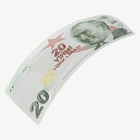 20 Turkish lira bank note, collage element psd