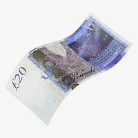 20 British pounds bank note, collage element psd