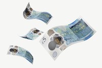 5 British pounds bank notes collage element psd