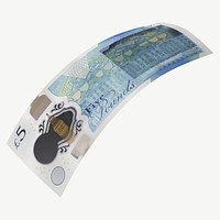 5 British pounds bank note collage element psd