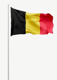 Belgian flag on pole, collage element psd