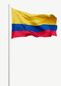 Colombian flag on pole collage element psd