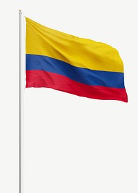 Colombian flag on pole collage element psd