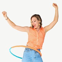 White woman playing hula hoop psd