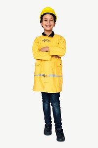 Child in yellow firefighter costume psd
