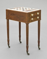 Gaming Table with Marble Gameboard and Reeded Legs