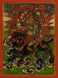 Dakini on a Gray Dog, Nyingmapa Buddhist or Bon Ritual Card