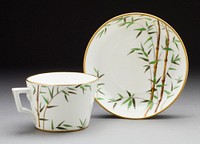 'Bamboo' Motif Teacup and Saucer by Christopher Dresser and Mintons Ltd