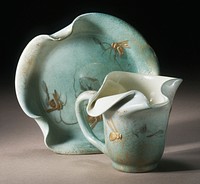 Distorted Form with Bees Teacup and Saucer by Clement Massier and Faiences d Art