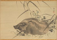 Wild Boar amidst Autumn Flowers and Grasses by Mori Sosen