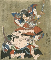 Ichikawa Danjuro VII as Soga no Goro and Bando Mitsugoro III as Kobayashi no Asahina in a Soga Play by Utagawa Kunisada