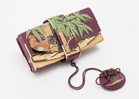 Samurai-Class Woman's Purse (hakoseko) with Rooster and Hen in Bamboo Grove
