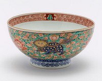 Bowl with Design of Chinese Lions amid Peonies and Scrolling Vines with Interior Design of Kirin