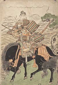 Kajiwara Genta Kagesue on a Black Horse by Kitao Shigemasa