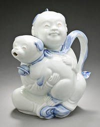 Sake Ewer of a Chinese Child Holding a Puppy