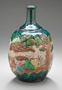 Sake Bottle with Design of Daoist Immortals and a Kirin in a Landscape