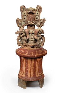 Lidded Tripod Vessel with Ruler Holding a Bicephalic Serpent