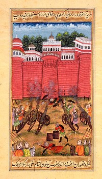 Capture of Daulatabad Fort in 1633: a) Emperor Shah Jahan Watches the Assault on Daulatabad Fort; b) Capture of Daulatabad Fort, Folios from the Padshahnama (Chronicle of the King of the World)