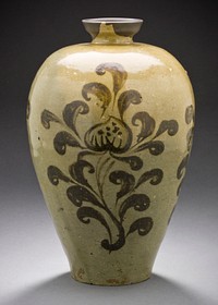 Prunus Vase with Chrysanthemum Scroll Design in Underglaze Iron