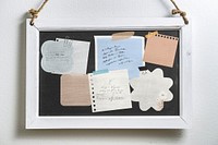 Photo frame mockup, paper notes psd