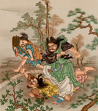 Chinese tales, vintage Japanese painting by G.A. Audsley-Japanese illustration. Public domain image from our own original 1884 edition of The Ornamental Arts Of Japan. Digitally enhanced by rawpixel.