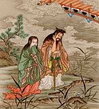 Chinese tales, vintage Japanese painting by G.A. Audsley-Japanese illustration. Public domain image from our own original 1884 edition of The Ornamental Arts Of Japan. Digitally enhanced by rawpixel.