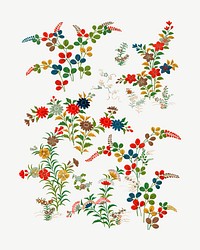 Colorful flower branches, Japanese botanical illustration psd. Remixed by rawpixel.