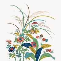 Colorful flower branches, Japanese botanical illustration. Remixed by rawpixel.